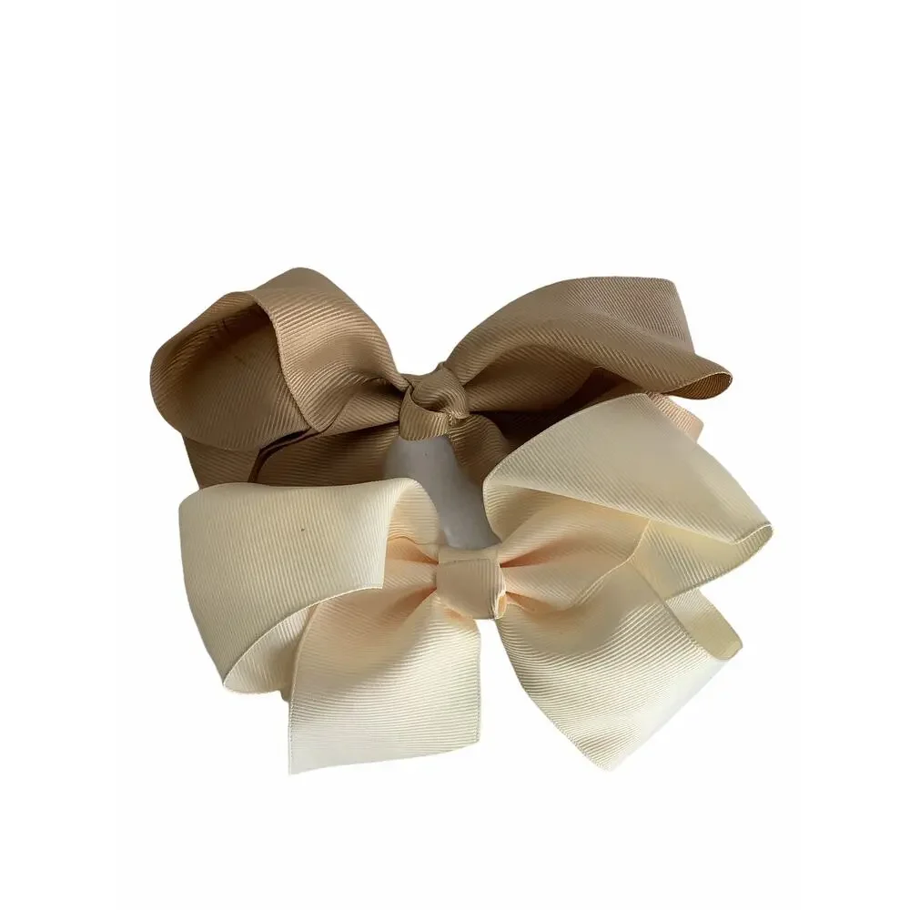 Girl’s Lot of 2 Ivory & Tan Hair Bow Clips NEW